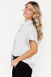 Draya Button Up Top | Light Blue Stripe